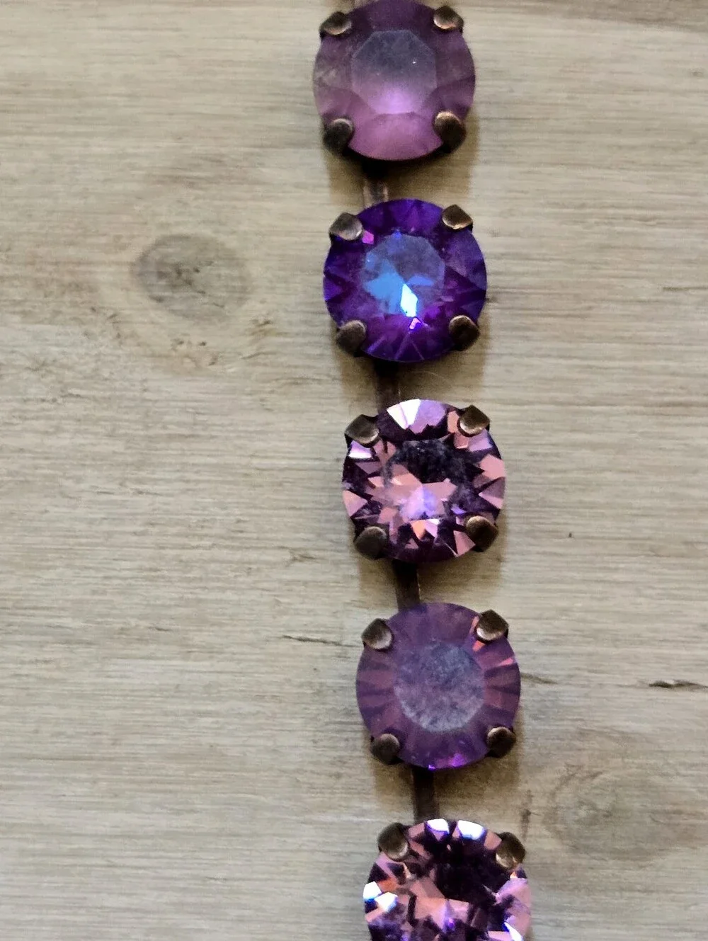 Purple Iris In Swarovski Crystals In Classic Tennis Necklacr In Brass